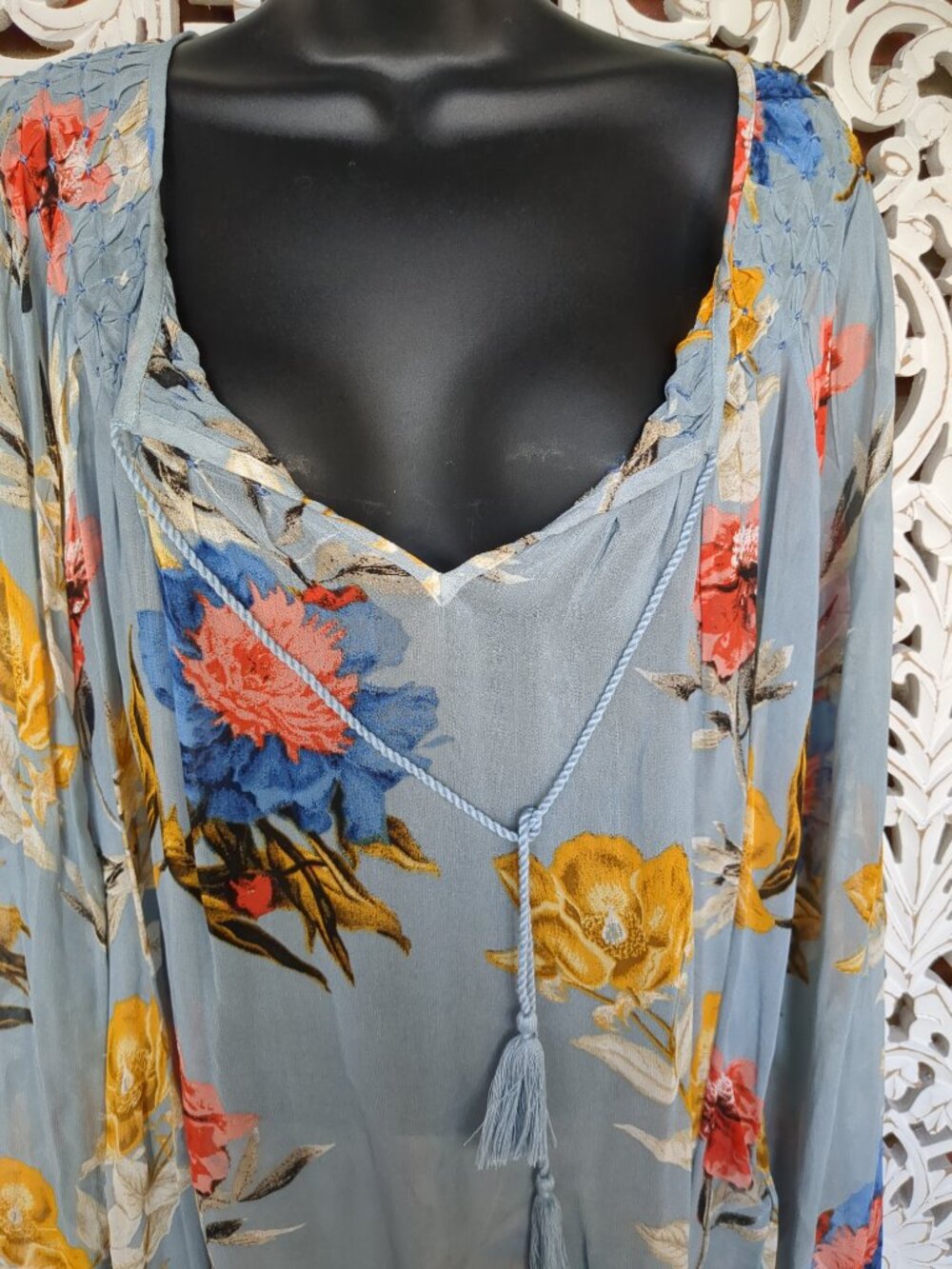 L Lucky Brand Long Sleeved Sheer Floral Tunic Top - Picture 12 of 13